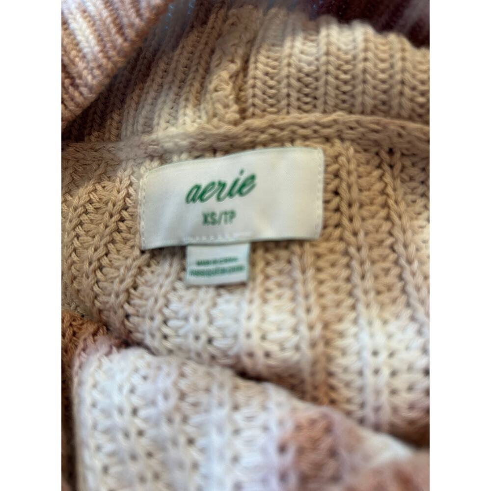 Aerie Womens XS Oversized Chunky Knit V-Neck Tie Dye Sweater Brown Cream Slouchy - Picture 8 of 8